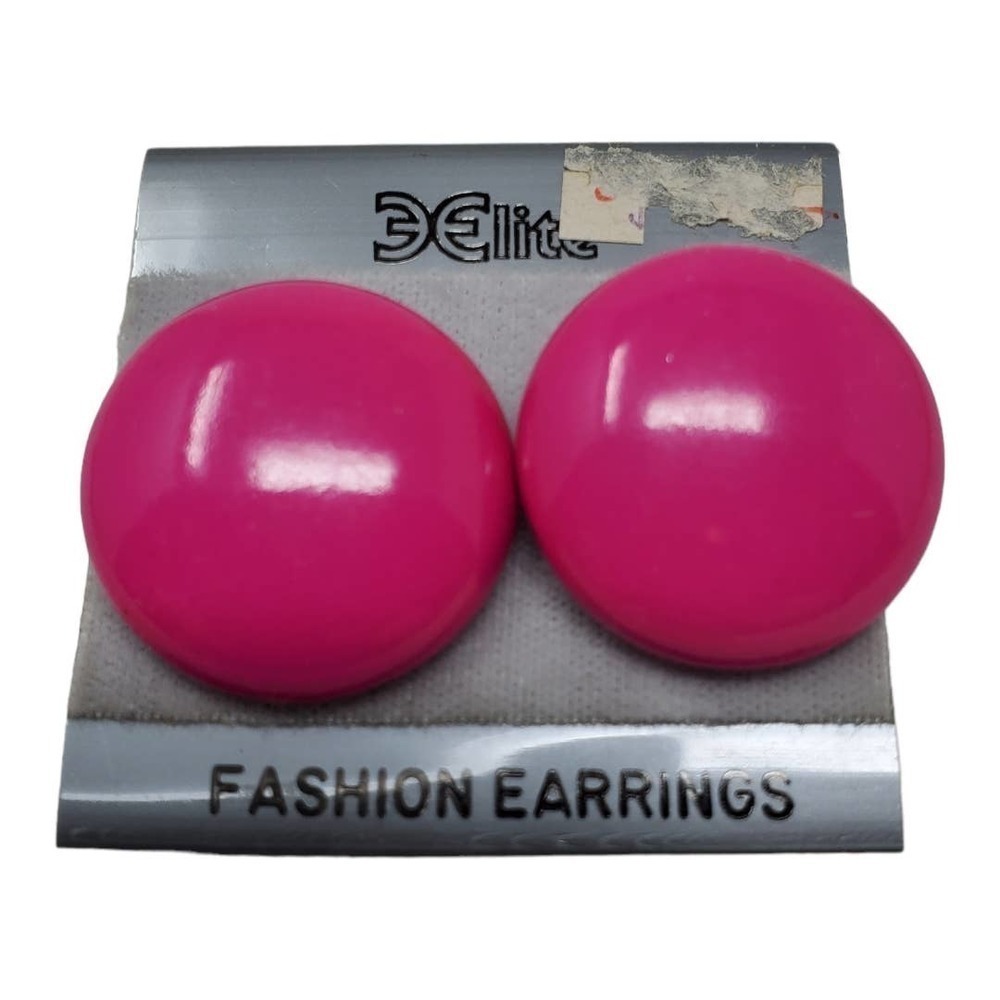 Vintage Elite Round Pink Art Deco Pierced Fashion Earrings 80's Vibe